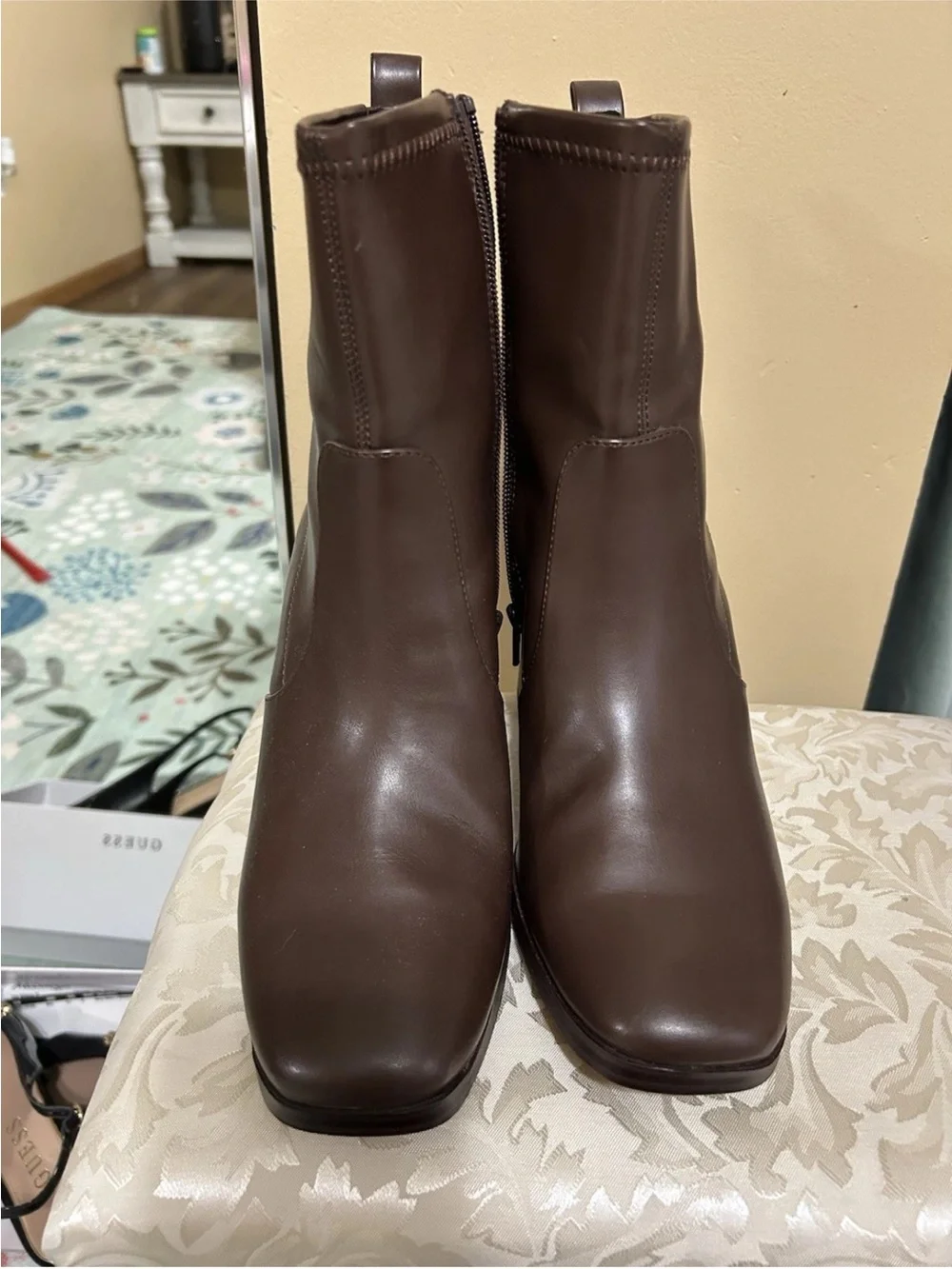 Kohl's Dark Brown Faux-Leather Block Heel Ankle Boots